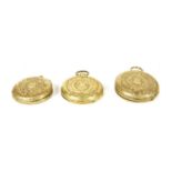 Three open faced fob watch cases,