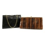 Two vintage snake skin clutch bags,