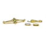 An Edwardian peridot and seed pearl bar brooch,