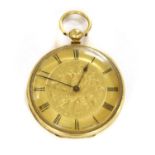 An 18ct gold open faced key wind fob watch,