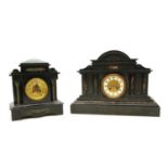 A Victorian black slate and variegated marble mantel clock,
