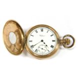 A rolled gold Waltham half hunter pocket watch,