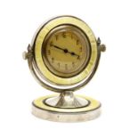 A Swiss silver/yellow enamel swivel desk clock