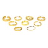 Eight gold wedding rings,