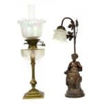 A Victorian brass oil lamp,