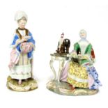 A Meissen figure of a lady, in a Bonnet holding a muff, incised 'D 66', 20.5cm