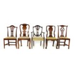 Five various mahogany and walnut dining chairs,