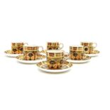 A set of six Crown Derby Imari pattern coffee cups and saucers,