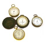 Four brass-cased pocket barometers,