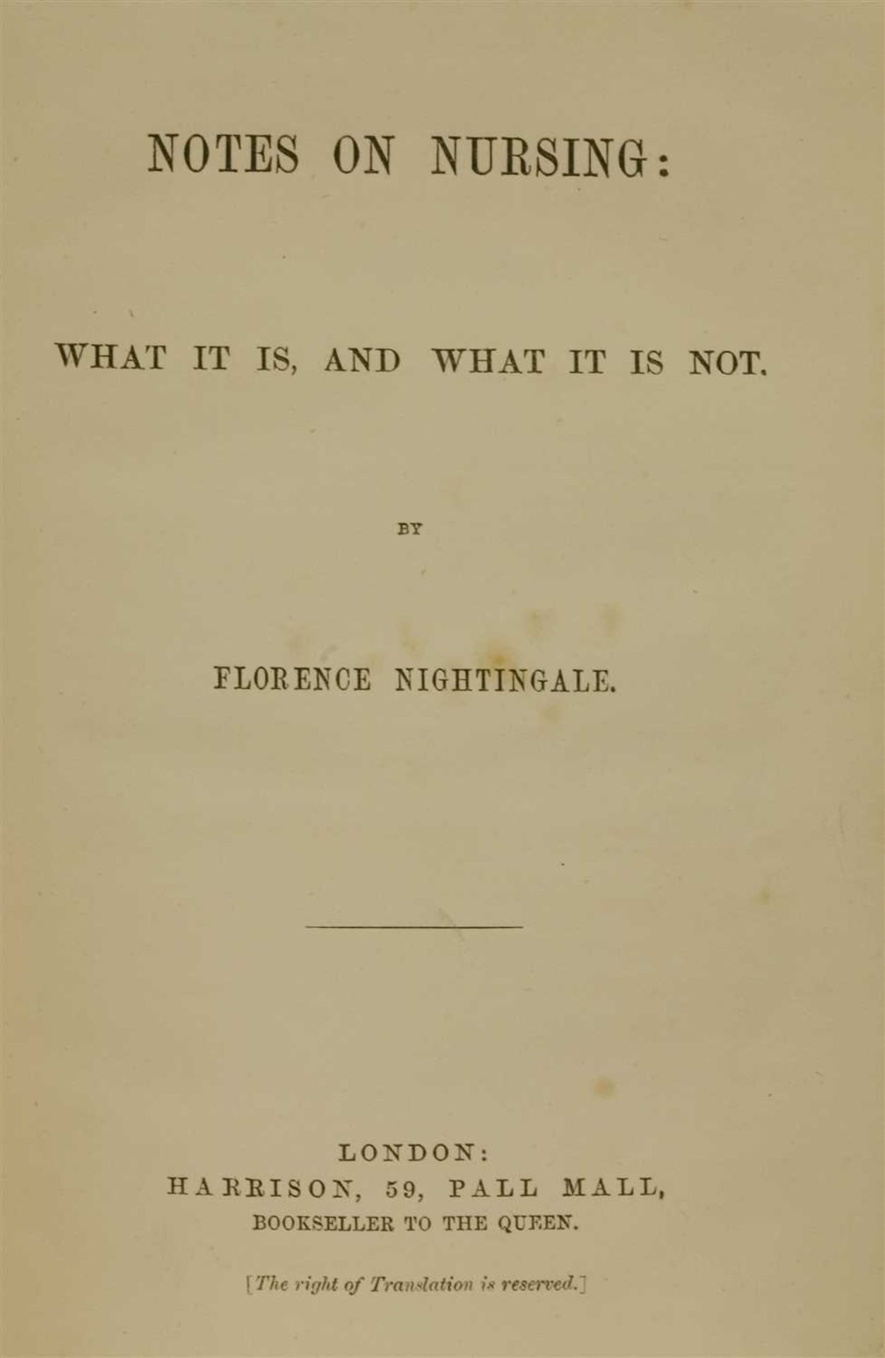 NIGHTINGALE, Florence: Notes on nursing: what it is, and what it is not - Image 2 of 2
