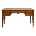 A Victorian oak, pollard oak and satinwood crossbanded writing desk,