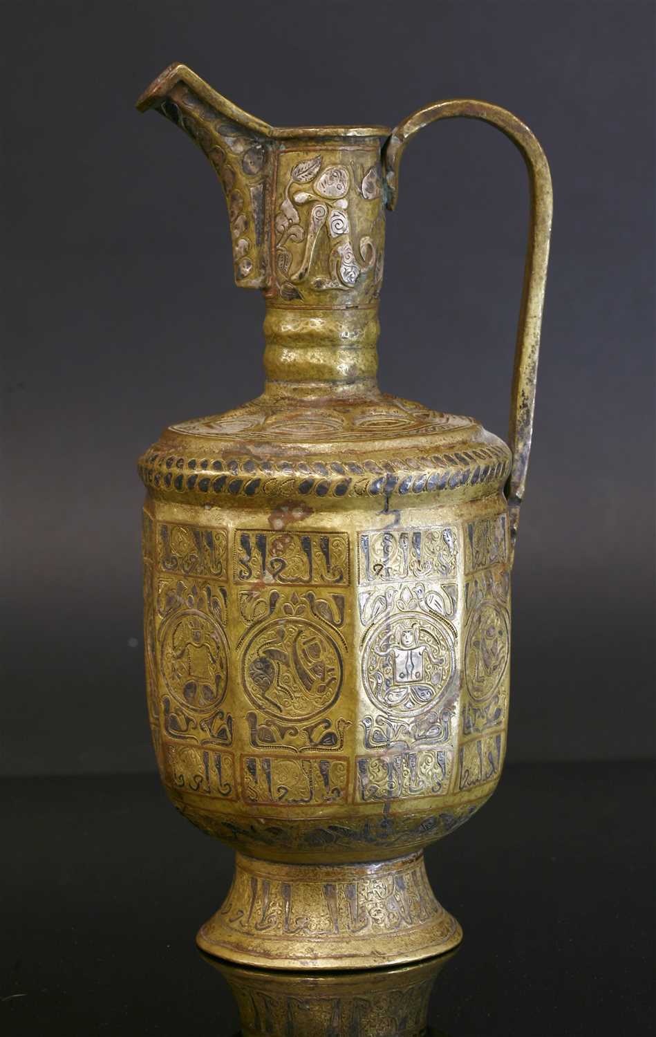 A Persian brass inlaid spouted ewer, - Image 3 of 4