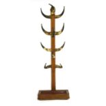 A Victorian oak and horn hat stand,