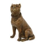 A terracotta model of a seated bulldog,