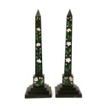 A pair of slate, malachite and hardstone inlaid obelisks,