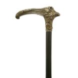 A silver and ebonised wood walking stick,
