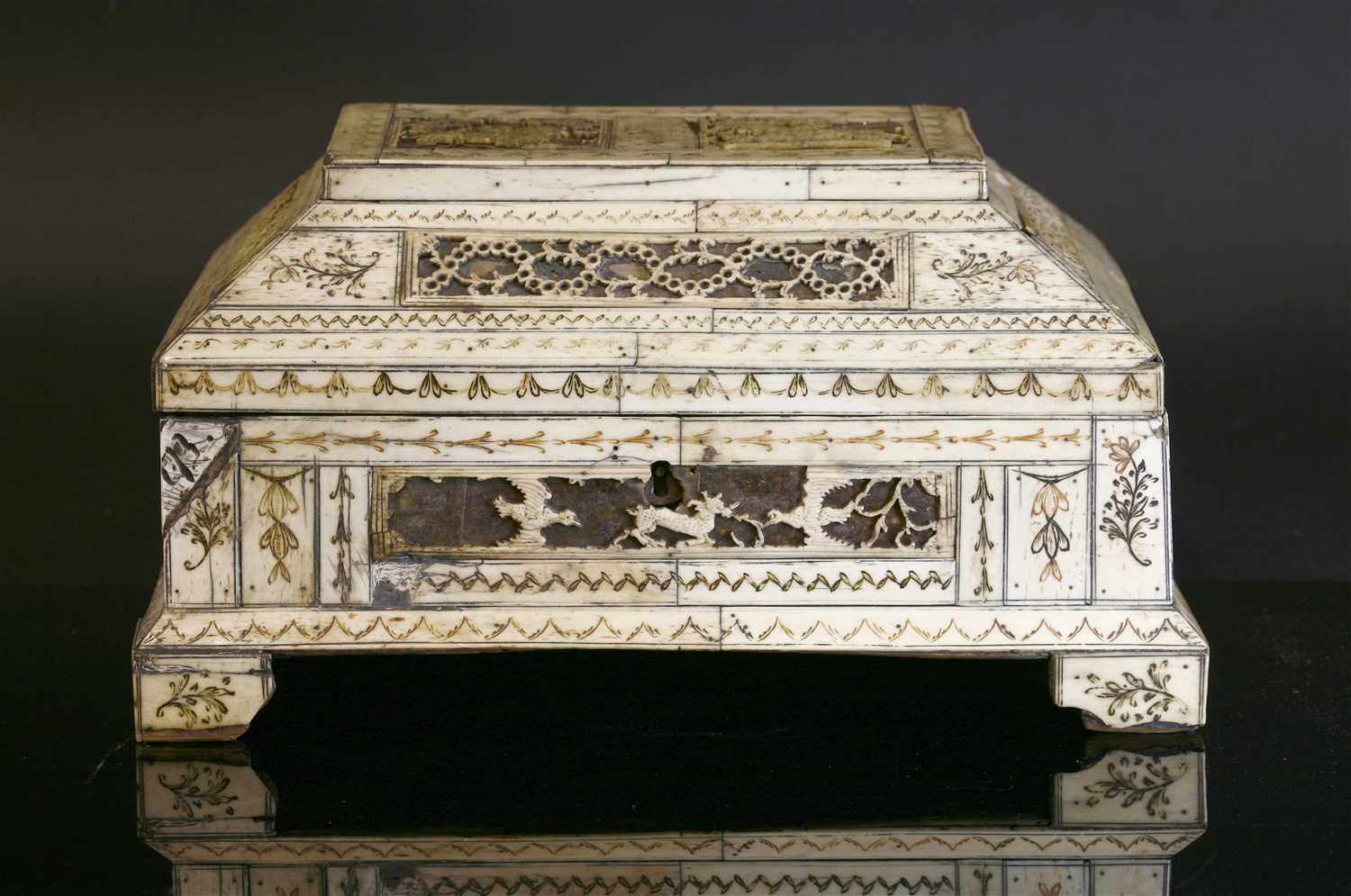 A Russian carved bone, foil and mica casket, - Image 5 of 5