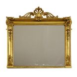 A large giltwood overmantel mirror,