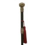 A silver and ebonised wood walking stick,