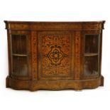 A Victorian walnut, satinwood and rosewood crossbanded and inlaid breakfront credenza,