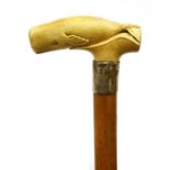 A marine ivory and malacca walking stick,