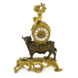 A French bronze and gilt bronze drum mantel clock,