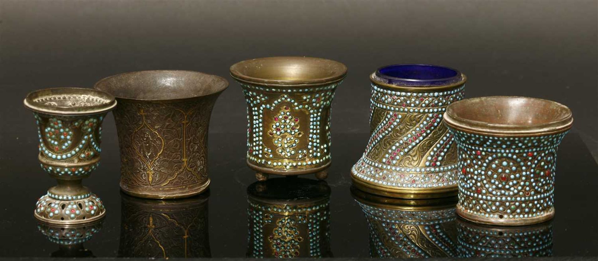 Five Islamic hookah bowls, - Image 2 of 2