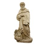 A carved sandstone figure of St Mark,
