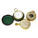 Three brass-cased pocket barometers,