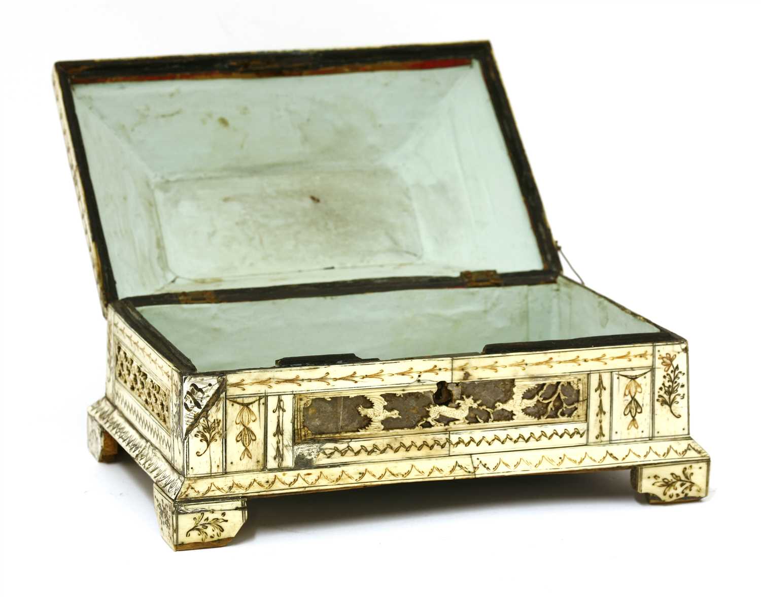 A Russian carved bone, foil and mica casket, - Image 3 of 5