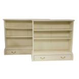 Two modern white painted open bookcases,