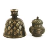 A bidri silver inlaid hookah pipe base,