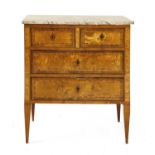 A Continental fruitwood and parquetry commode chest,