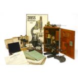 A cased brass and lacquered 'Jena' microscope,