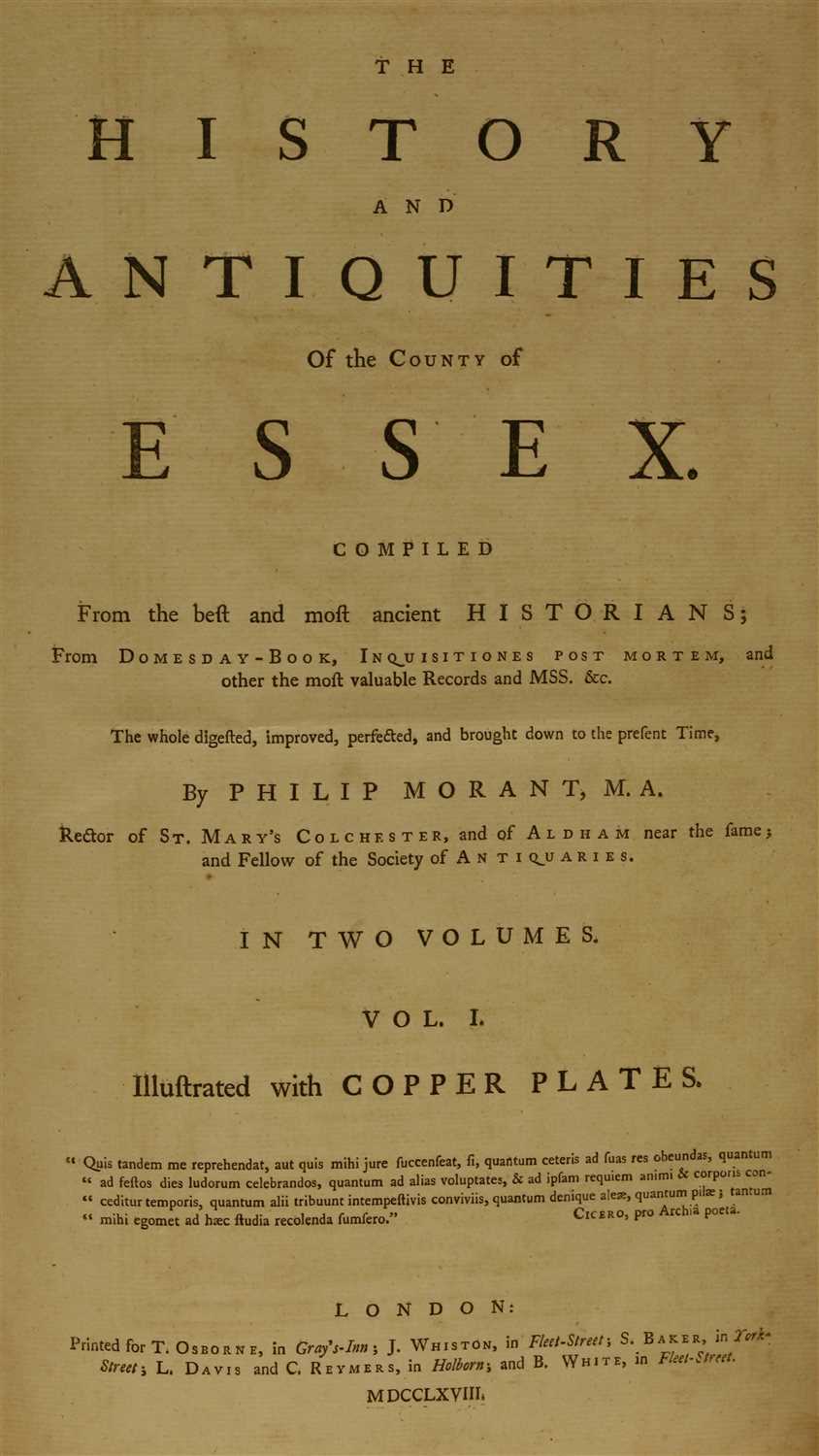 1- Morant, Philip: The History And Antiquities of the County of Essex, 2 vols, - Image 2 of 4