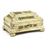 A Russian carved bone, foil and mica casket,