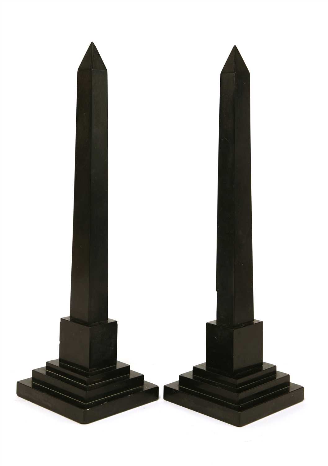 A pair of slate, malachite and hardstone inlaid obelisks, - Image 2 of 2