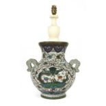 A Chinese brass and cloisonné enamel lamp base,
