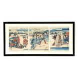 Two Japanese triptych woodblock prints,