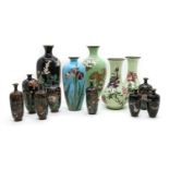 A collection of Japanese cloisonné vases,