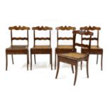 Five 19th century inlaid cane seat chairs