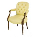 An Hepplewhite-style mahogany and button-upholstered open armchair,