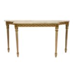 A French style white painted and parcel gilt console table,