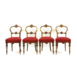A set of four exhibition 19th century walnut inlaid drawing room chairs