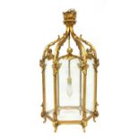 A gilt Rococo style hexagonal hall lantern,