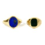 A 9ct gold cushion shaped bloodstone signet ring,