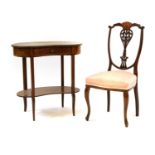 An Edwardian inlaid mahogany ladies writing table and desk chair,