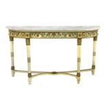 A Louis XVI design cream and parcel gilt console table,
