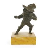 A bronze figure of a hunchback swordsman,