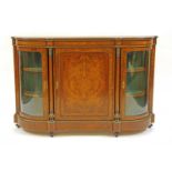 A Victorian burr walnut gilt metal mounted rosewood crossbanded and inlaid credenza,